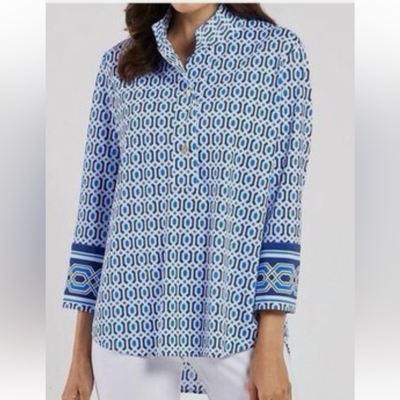 Jude Connally Tops - Jude Connally sz L Belinda Terrace Geo BorderBeacon Blue NWT top